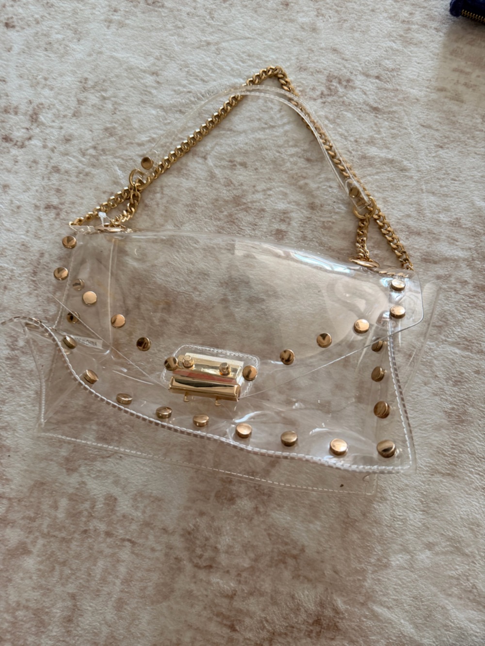 Clear PVC Crossbody Bag with Gold Chain & Studs - Picture 2 of 3
